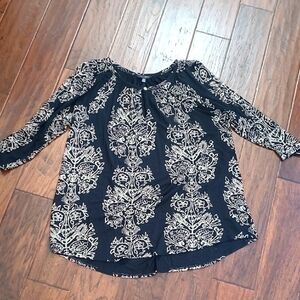 Lucky Brand Black Top with Tan Design & keyhole neck size 1X